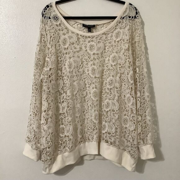 Lane Bryant Lagenlook Sheer Lace Bohemian Summer Festival Long Sleeve Top 22/24 - Picture 1 of 10